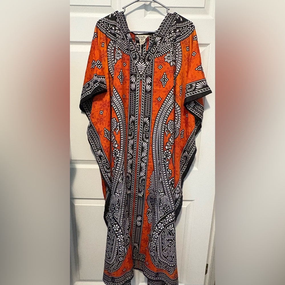 Vibrant Orange and Black Kaftan Dress